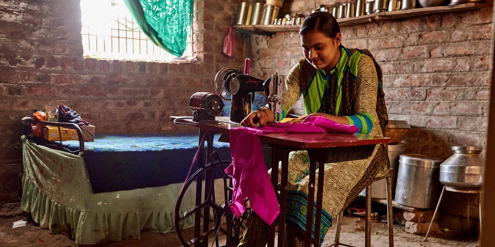 a girl sewing