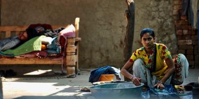girl washing clothes