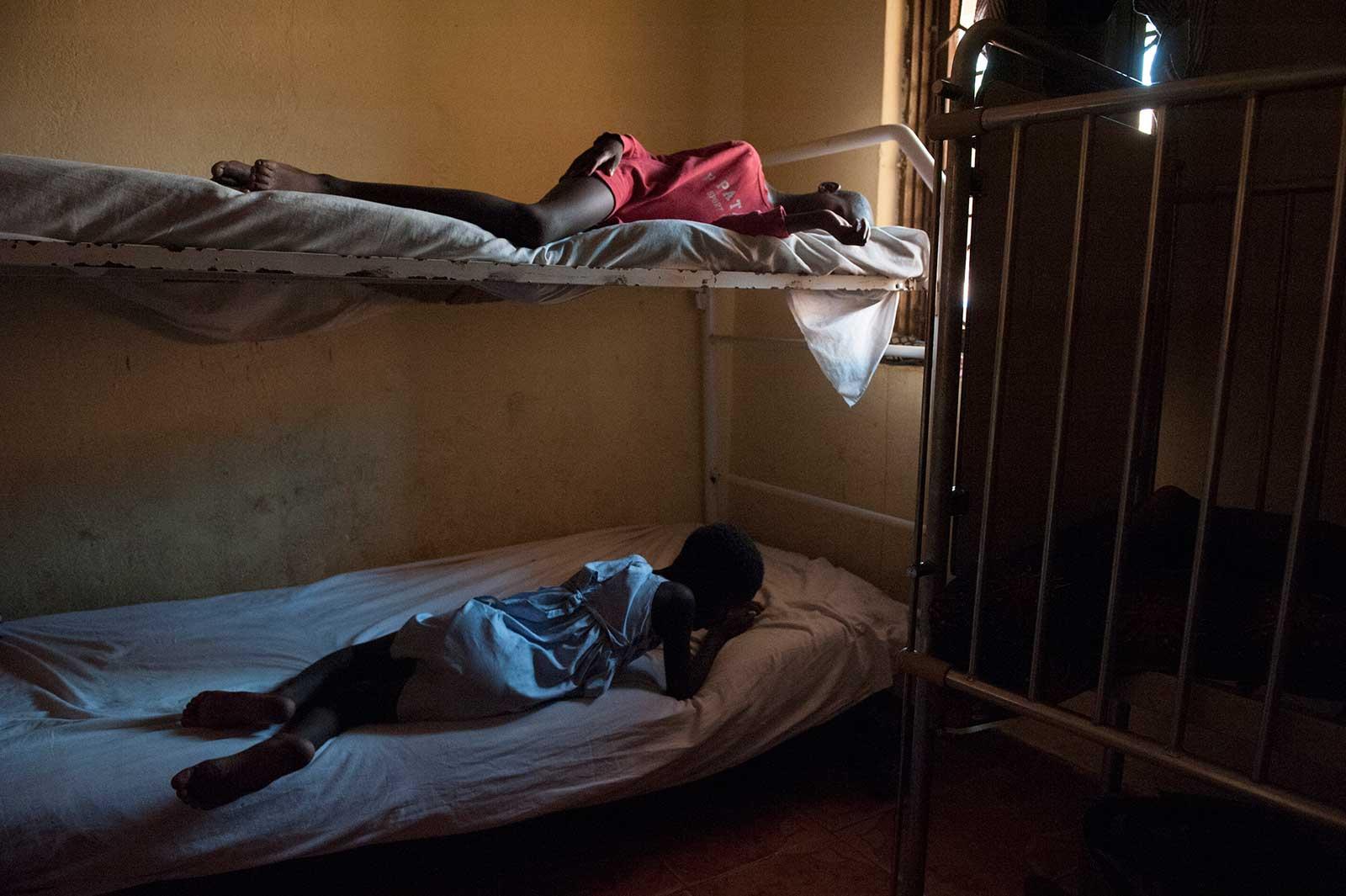 Adelia sleeps in a bunk bed