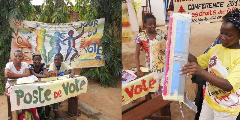 Three children manning the polling station