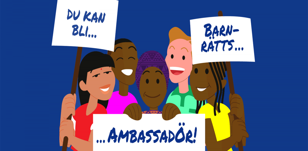 Illustration of kids with signs.