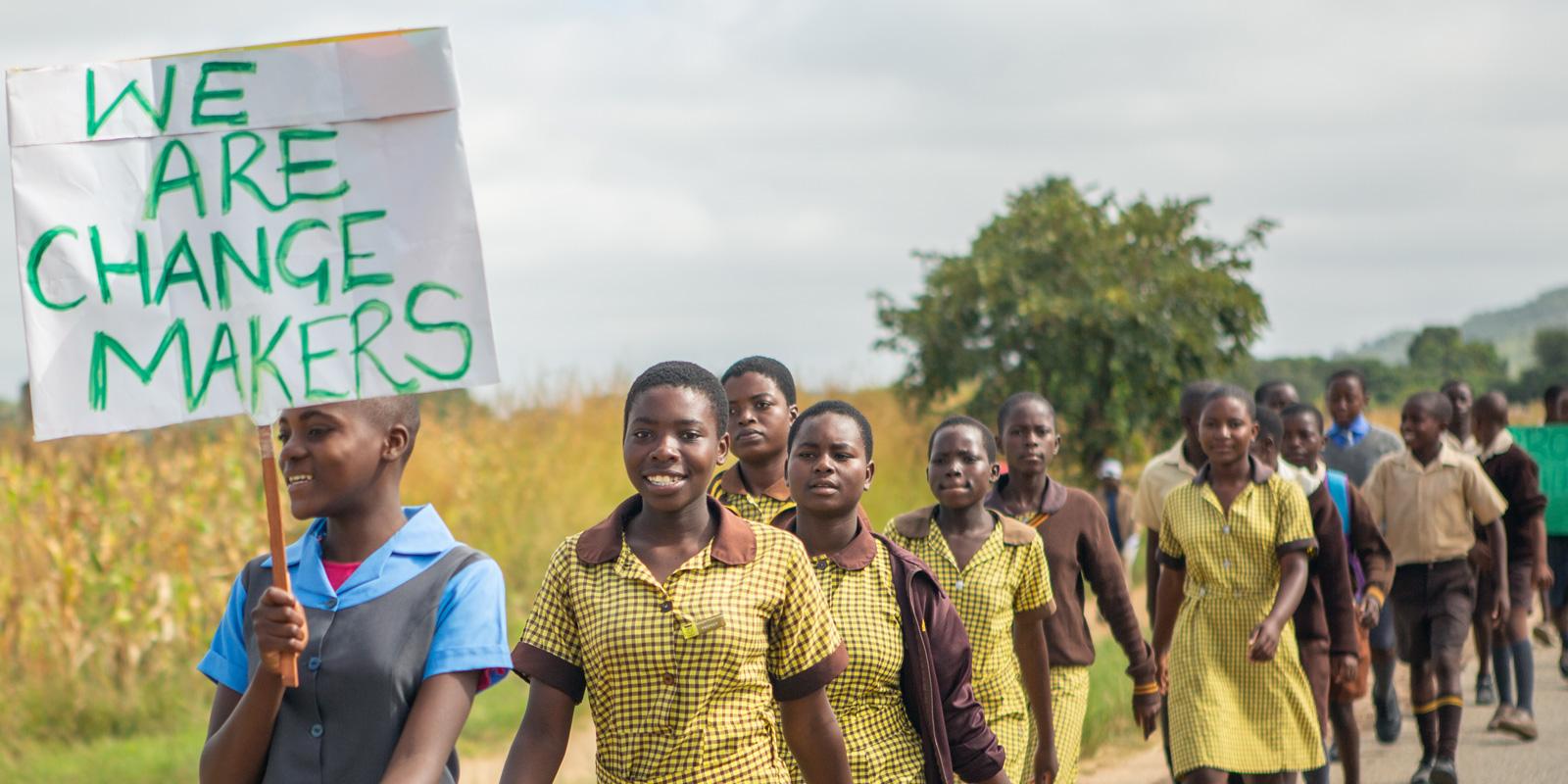 Girls walking in line