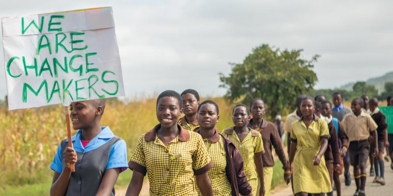 Girls walking in line
