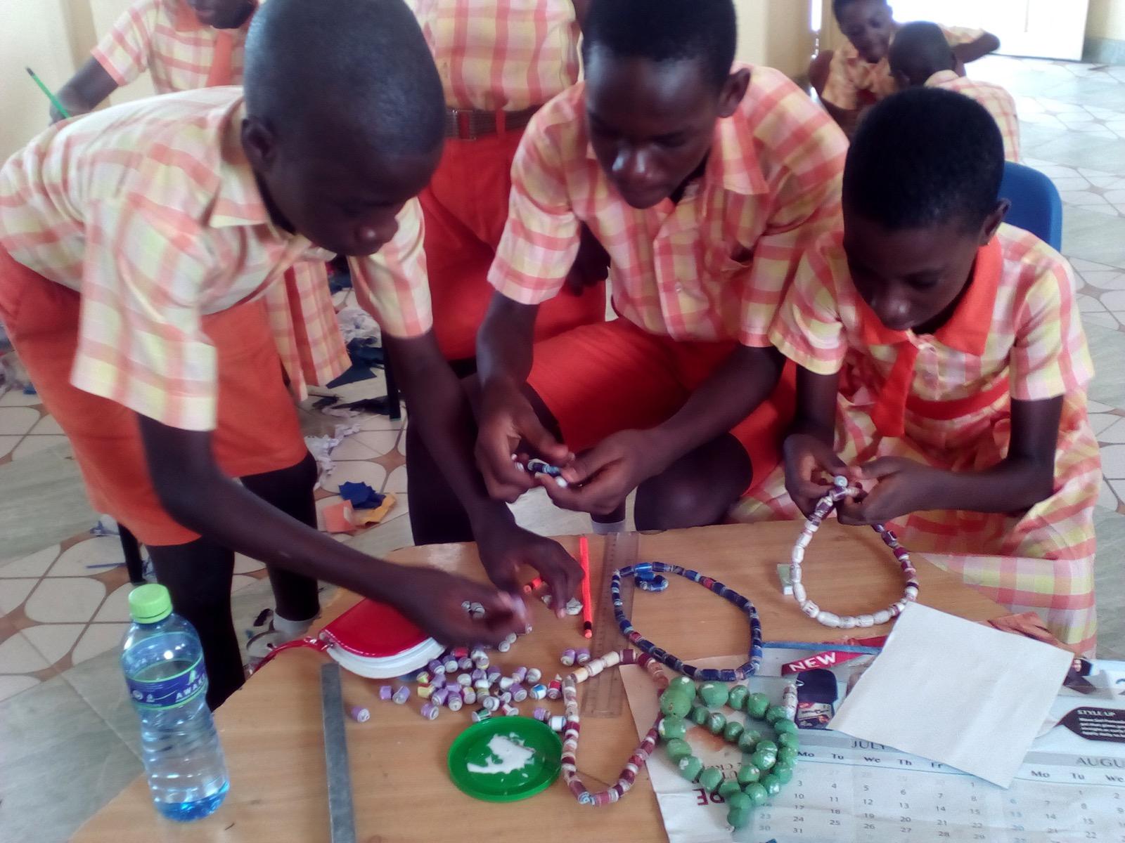Girls creating with litter