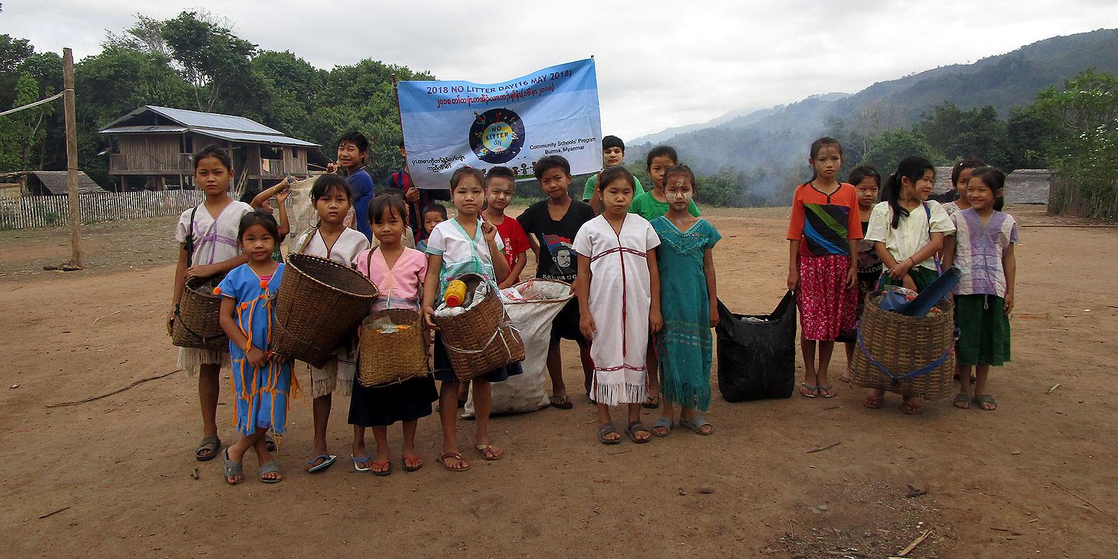 group of children in burma on no litter day