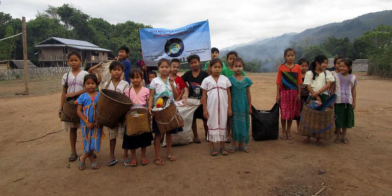 group of children in burma on no litter day