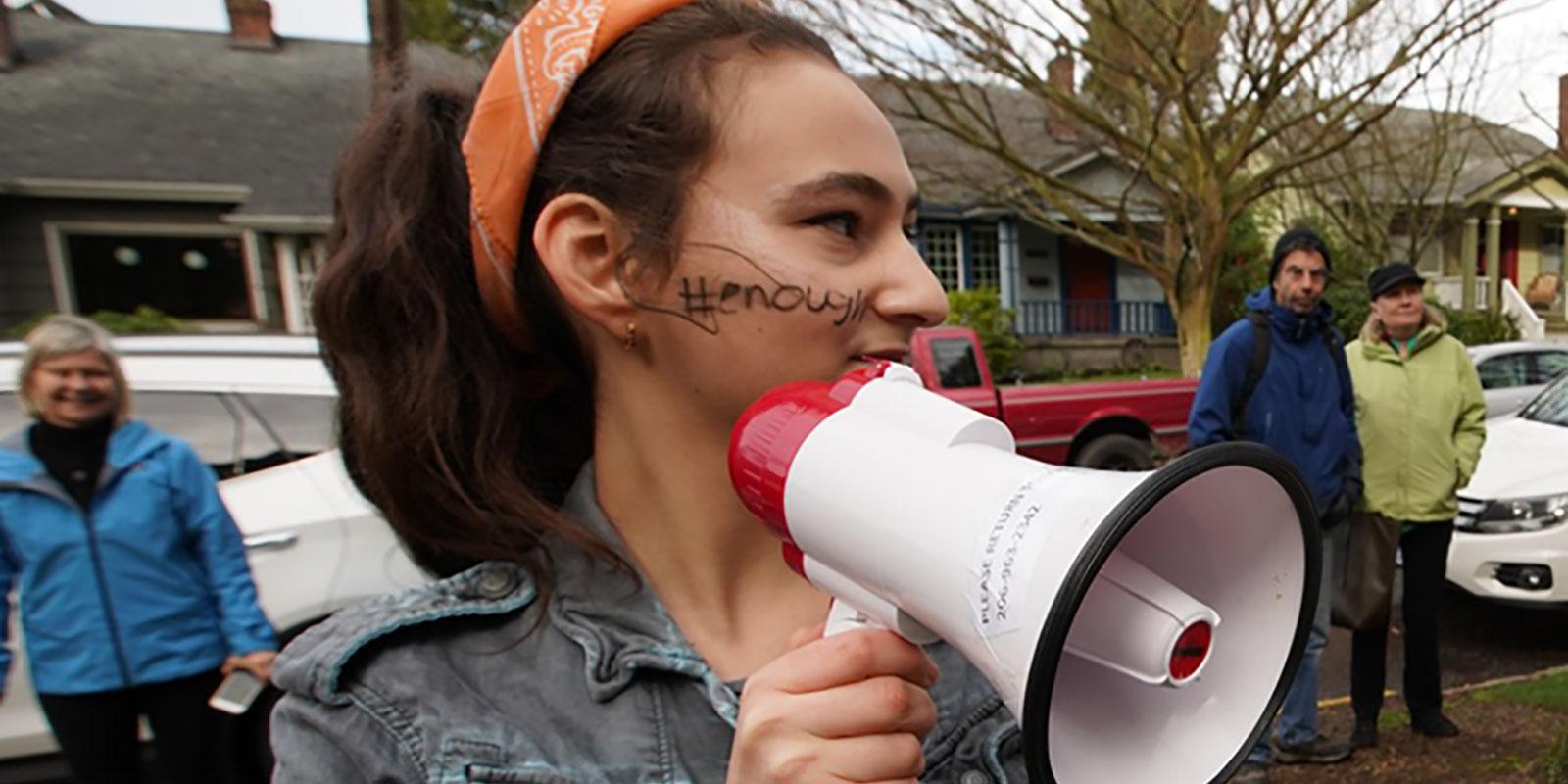Jamie with megaphone