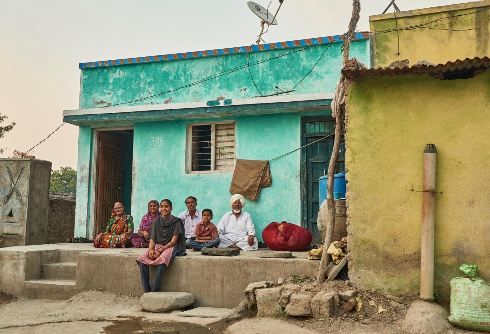 a girl with her family