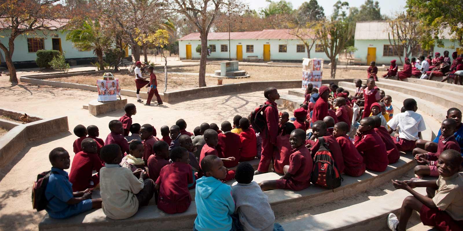 Children gathered in school yard