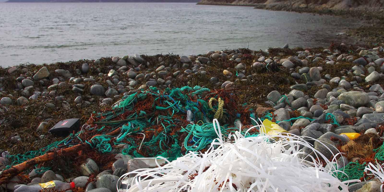 Litter on stony beach