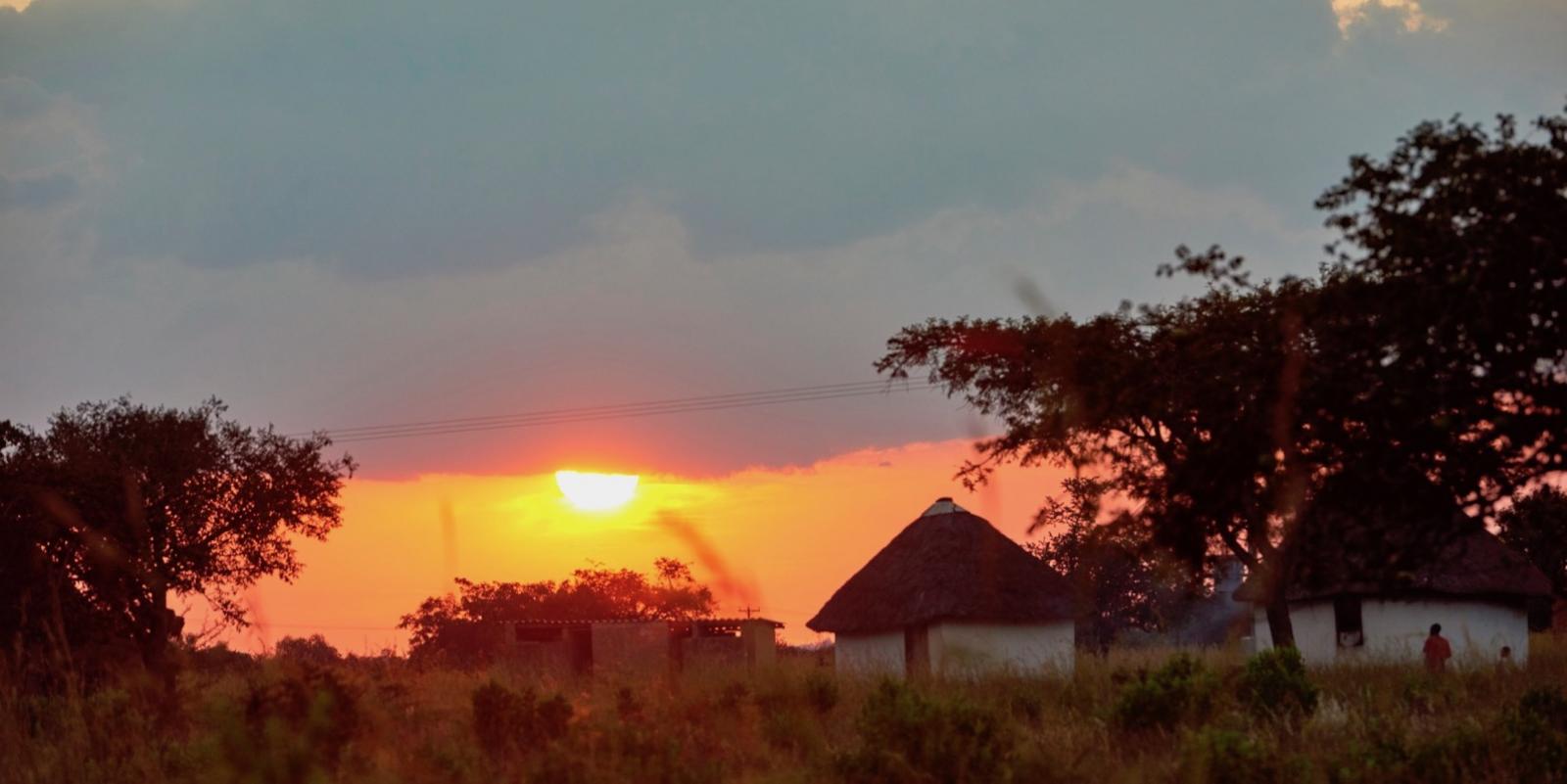 sunset over the village