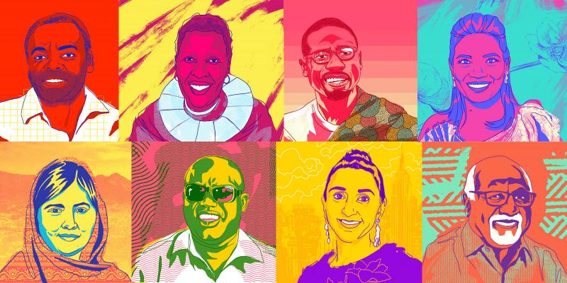 Colorful illustrations of women and men